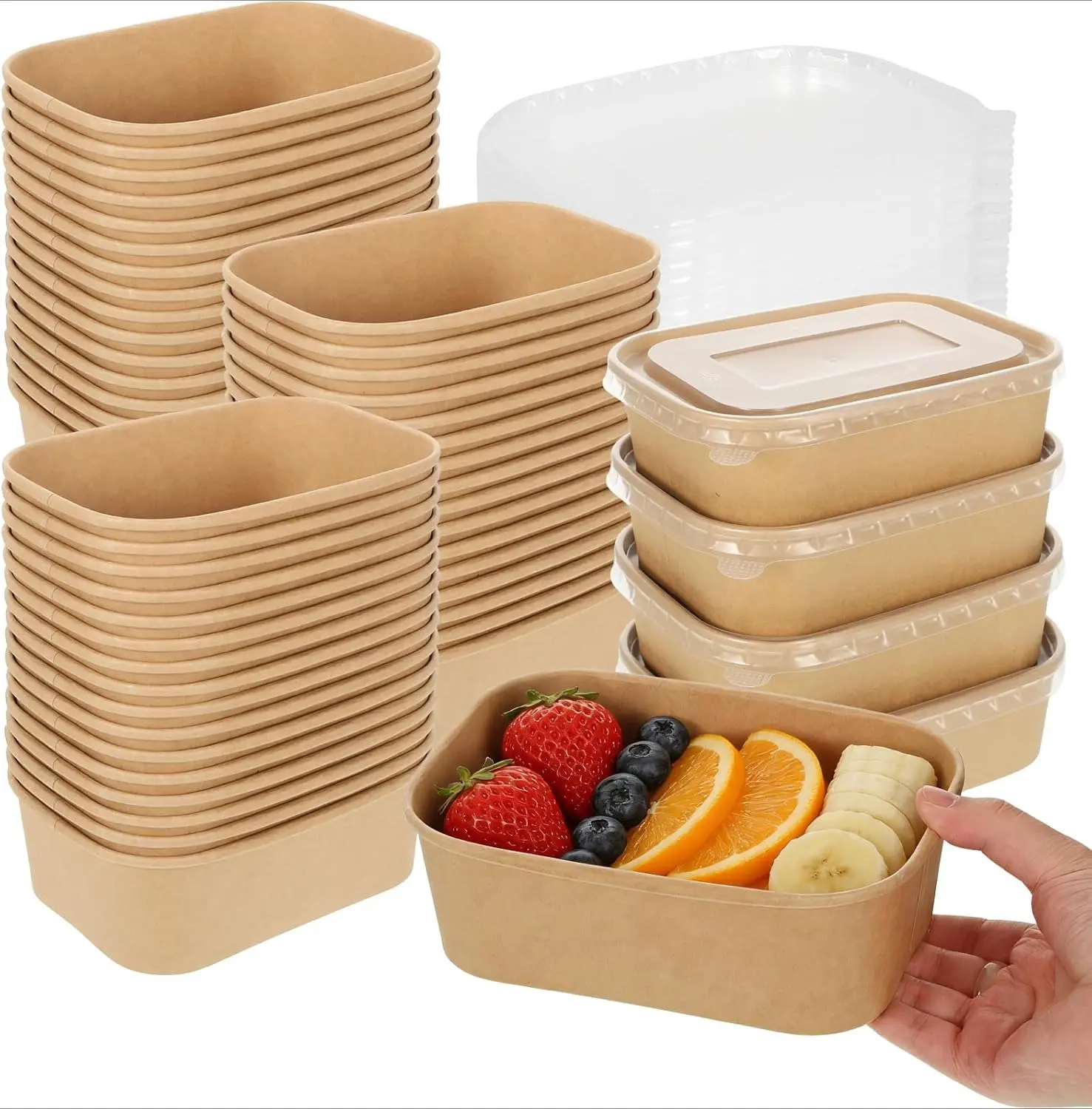 30 Pack Disposable Meal Prep Containers, 33oz Disposable Large Paper Bowls with Lids for Salad, Noodles, Freezer and Microwavable Storage Use Cardboard Food Containers