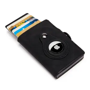 Airtag Men's Wallet New Metal Aluminum Box Case Rfid Anti-theft Swipe Credit Card Holder Genuine Leather Short Zipper Coin Purse