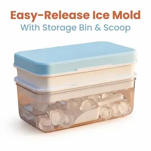 Easy-Release  Mold with Storage Bin & Scoop 32 Grid Silicone  Tray BPA Free Stackable for Fridge Iced Coffee Cocktails Summer Kitchen Gadget mini cube tray ice