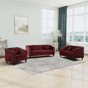 Red Microfiber 3-Piece Couch Set Soft Comfortable Versatile Easy Maintenance Ideal for Any Living Room Decor Elegance and Comfort Lounge Entertaining Sofa Set Sofa Set