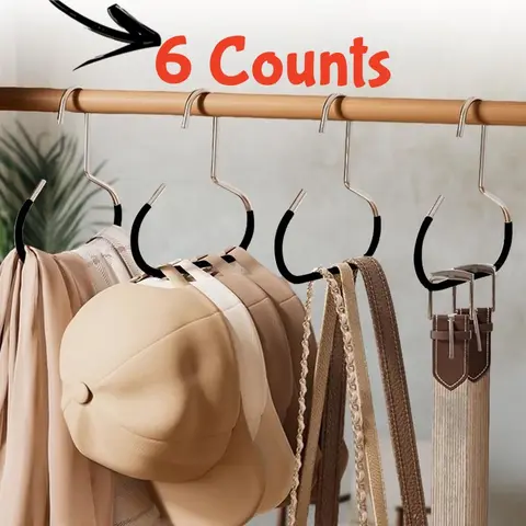 6-Piece Black Hook-Type Hat Rack Holder, Durable Stainless Steel Hanging Organizer with Reinforced Edges, Long-Lasting Home Supplies for Room Decor