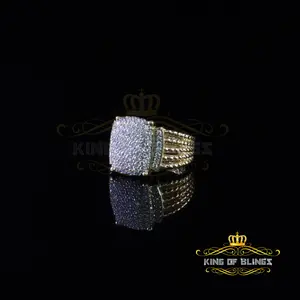 King Of Bling's 925 Silver Yellow 1.94ct Cubic Zirconia Adjustable Men's Ring From SZ 8 to 10