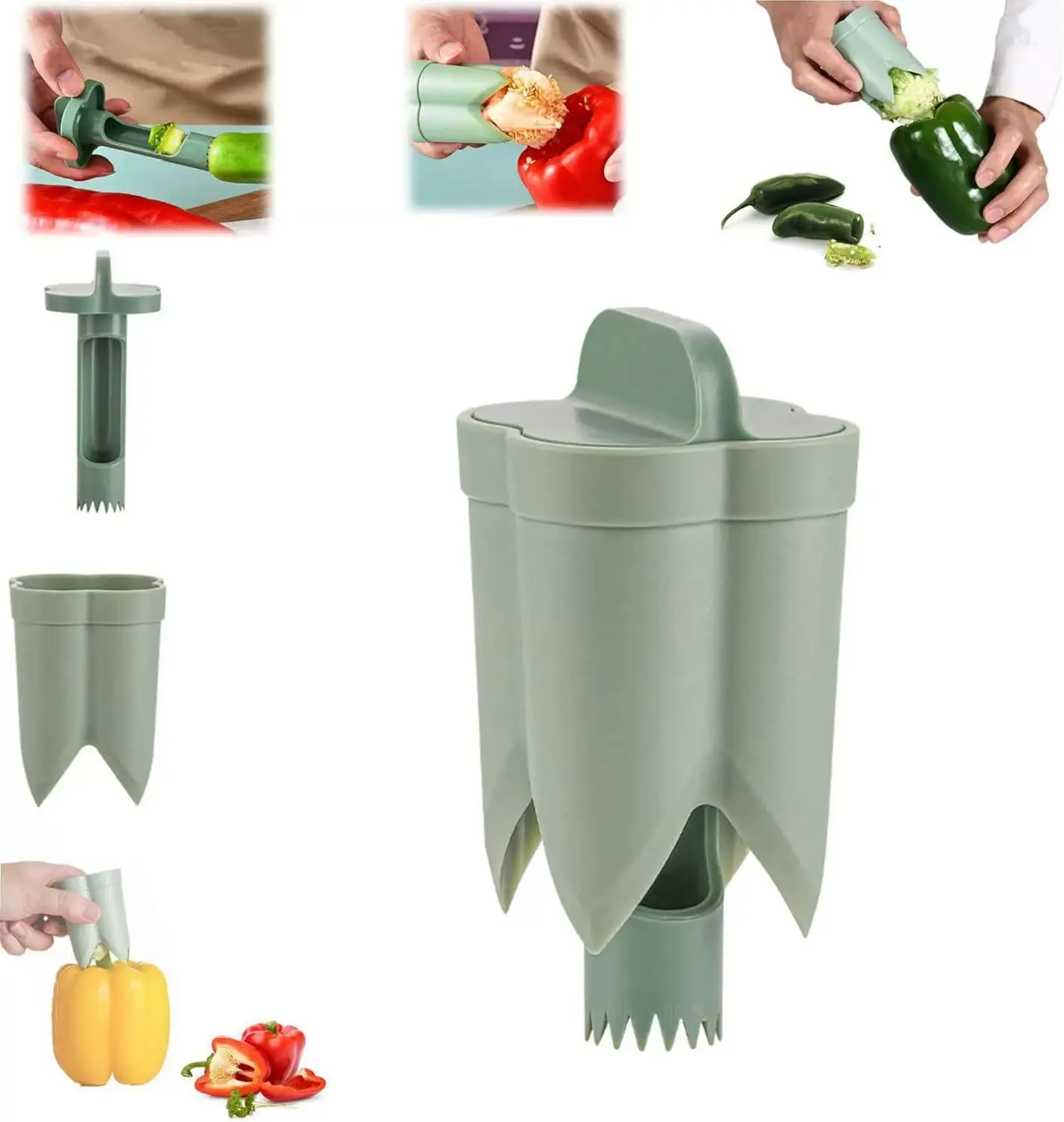 2-in-1 Pepper Seed Corer Remover Cooking Utensil - Serrated Edges, Ergonomic Handle Eases Long Prep, Fruit & Vegetable Slicer, 2-in-1 Tool, Fruit Tool, Utensils, Vegetable Fruit Utensils
