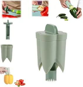 Pepper Seed Corer Remover 2-in-1 Fruit & Vegetable Corer and Cave Tool with Serrated Edges Ergonomic Handle for Kitchen Use Green