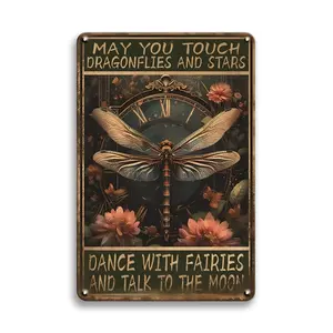 Dragonfly Decor Vintage May You Touch Dragonflies And Stars Dance With Fairies And Talk To The Moon Metal Tin Sign Nostalgic Dragonfly Gift For Home Cafe 8x12 Inch Wall Metal Plaque Vintage Plaque Decor
