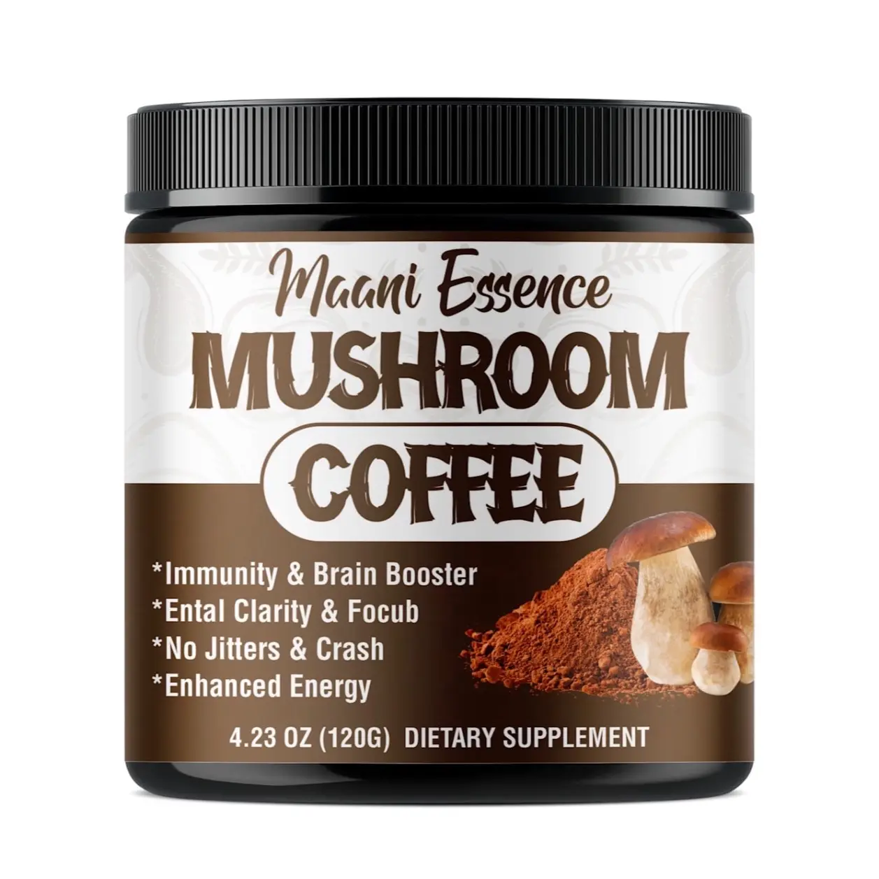 10-in-1 Mushroom Power Blend Beverage, Arabica Instant Mushroom Coffee with Lion's Mane, Reishi, Chaga, Cordyceps, Turkey Tail for Focus, Energy, Immunity, Natural Herbal Vitamin Wellness Supplement, 10‑Mushroom Mix