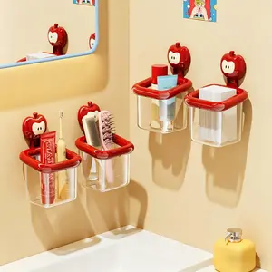 Cute Apple Wall Organizer Box| Clear No-Drill Bathroom Storage Caddy| Minimalist Vanity Decor