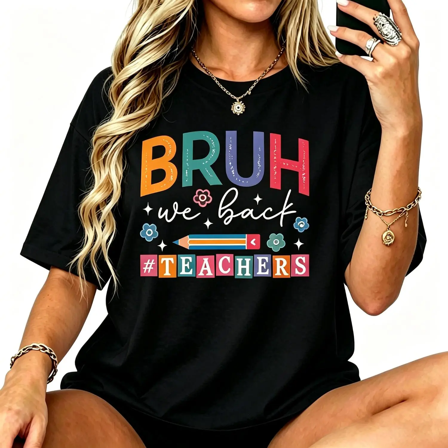 Women's Bruh We Graphic T-Shirt for Teachers, Soft Casual Short Sleeve Crewneck for Funny Back to School Outfits, Shortsleeve