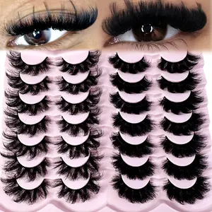 Lashes Mink 5D Fluffy False Eyelashes Wispy Fluttering Explosive Effect Dramatic Eyelashes 8D Curly Strip Lashes Thick Long Fake Eye Lashes 14 Pairs Pack