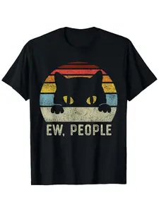 Retro Cat Funny Vintage Print Lightweight T-Shirt with Social Anxiety Design, Unisex Casual Summer Wear for Cat Lovers, Perfect Gift for Trendsetters