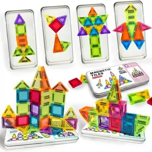 26/42 magnetic building blocks, Magnetic tiles set, are packed in a window tin box, suitable for STEM toys, educational puzzles for boys and girls, suitable for children over 3 years old, perfect birthday and Easter gifts, Creative Magnetic Blocks