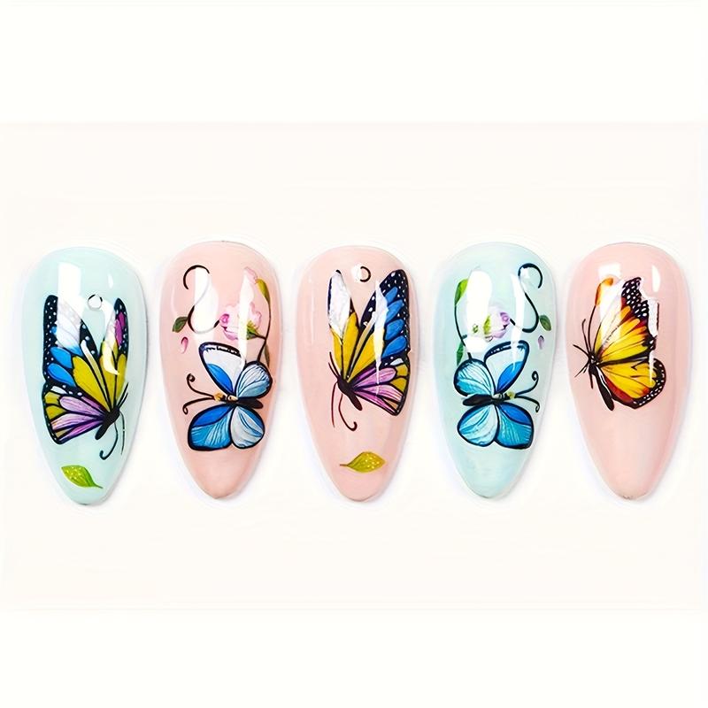 Women DIY Nail Art Decoration Accessories, Self-Adhesive Rose Butterfly Flower Cluster Nails, Spring Summer Seasonal Design