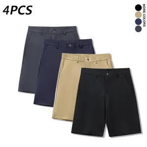 4PCS Men’s Casual Suit Shorts, Business Casual Straight Shorts, Breathable Summer Everyday Wear