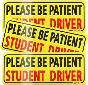 3pcs Reflective Magnetic Student Driver Car Stickers - Black&Red Safety Warning Bumper Magnets for New Rookie Drivers (Please Be Patient Reminder)