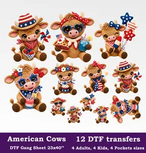 American Cows DTF Gang Sheet, 23x40 in. 4th of July Heat transfers