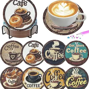 8 pieces/set of diamond art painting coasters with brackets, DIY animal cat pattern diamond art coasters, suitable for both adults and beginners as diamond painting sets, diamond set craft supplies, exquisite gifts for friends, Coffee Table Mat