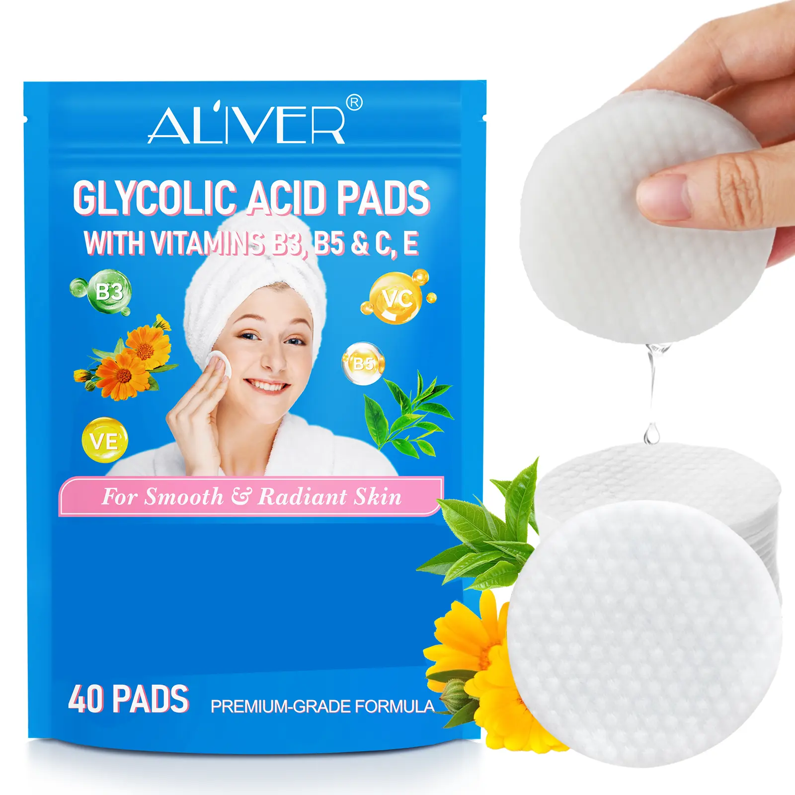 Aliver Fruit Acid Pads With Vitamins B3, B5 & C, E Pads, Acid Pads for Face & Body |40 Pads