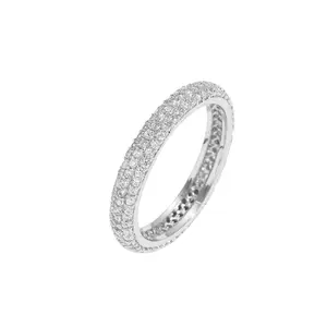 【V34】3mm Cubic Zirconia 3 Rows Micro Pave Ring -Elegant Personalized Jewelry for Men's and women's models, any matching  fashion springtok