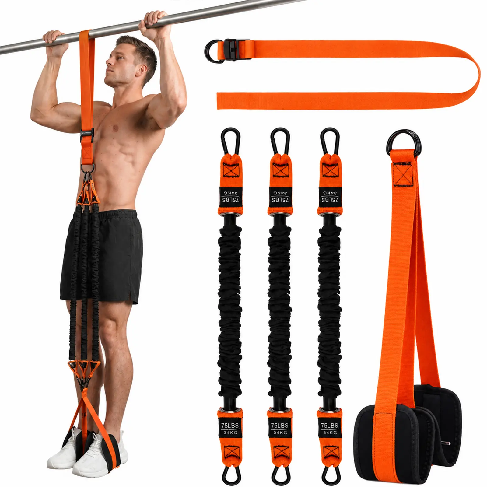Richland Adjustable Pull Up Assistance Bands with Double Foot Support, Full Body Resistance Pull Trainer for Core Arms Legs, Home Fitness Workout Gear for Men & Women