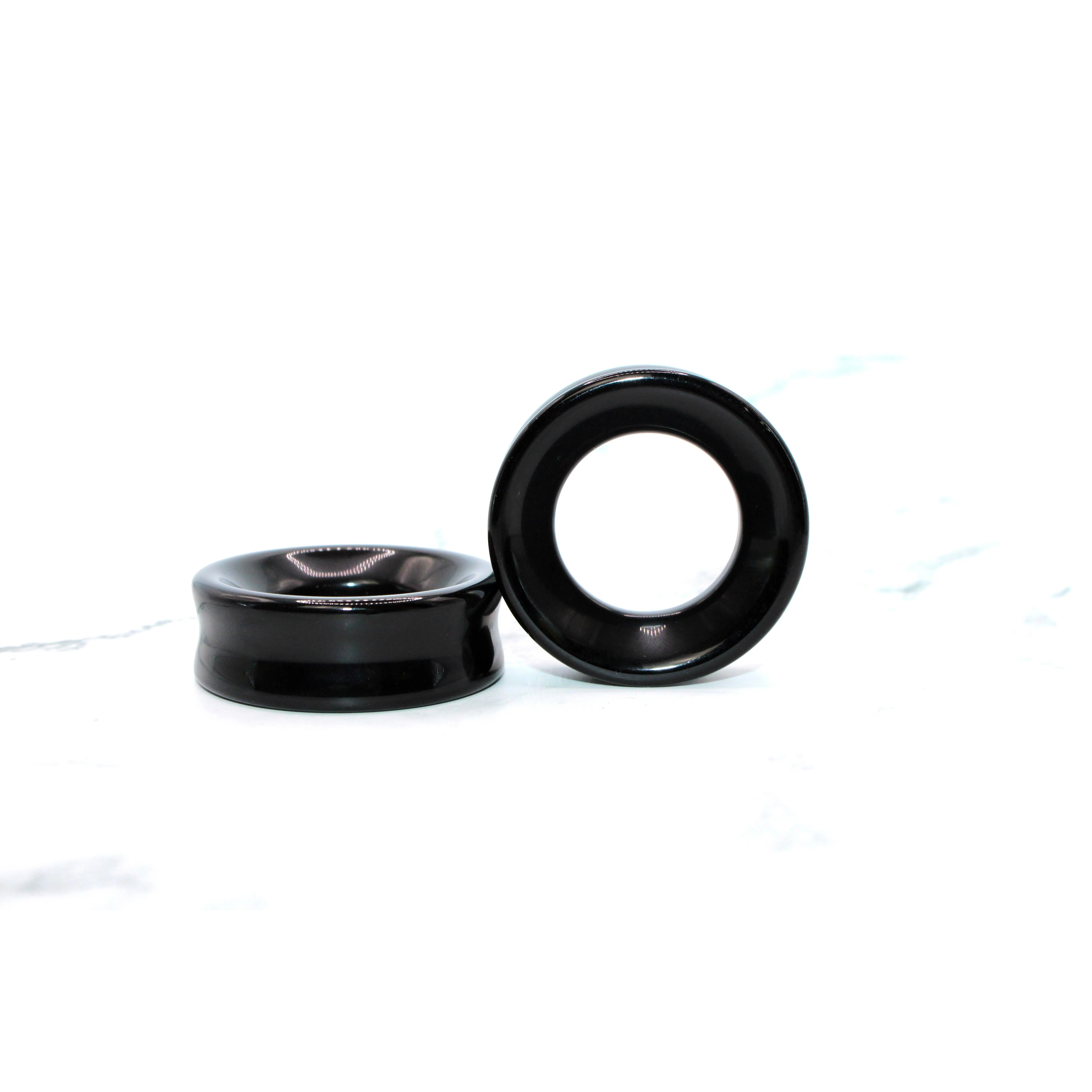 Black Obsidian Double Flare Tunnels for Gauged Ears
