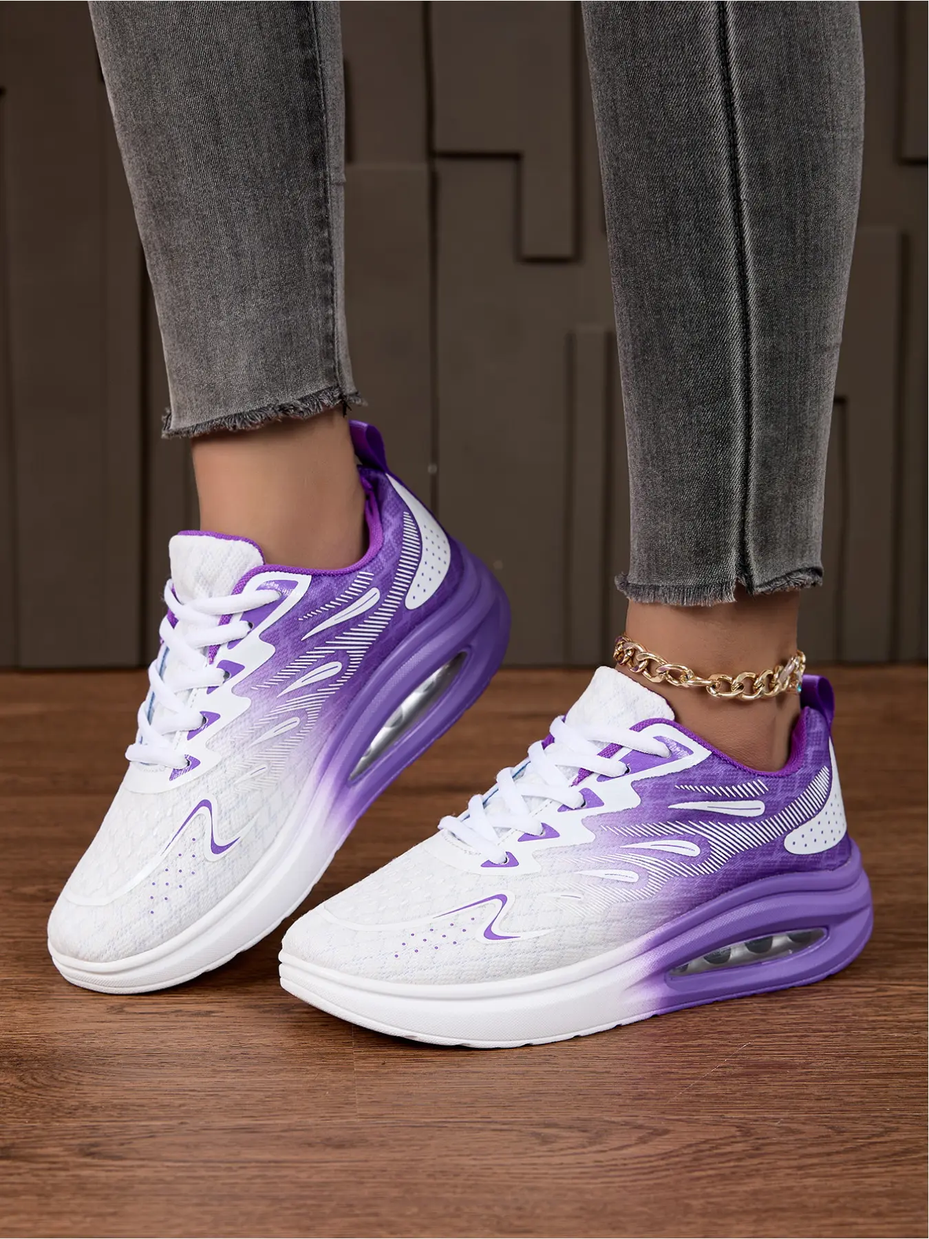 Women's Air Cushion Sporty Running Trainers Training Shoes Breathable Mesh Gradient Color Lightweight Shock Absorption Sneakers for Gym Sports Casual Walking