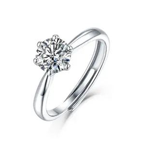 Timeless Moissanite Six-Prong Ring in S925 Sterling Silver - Available in 1 to 5 Carats for Classic Elegance