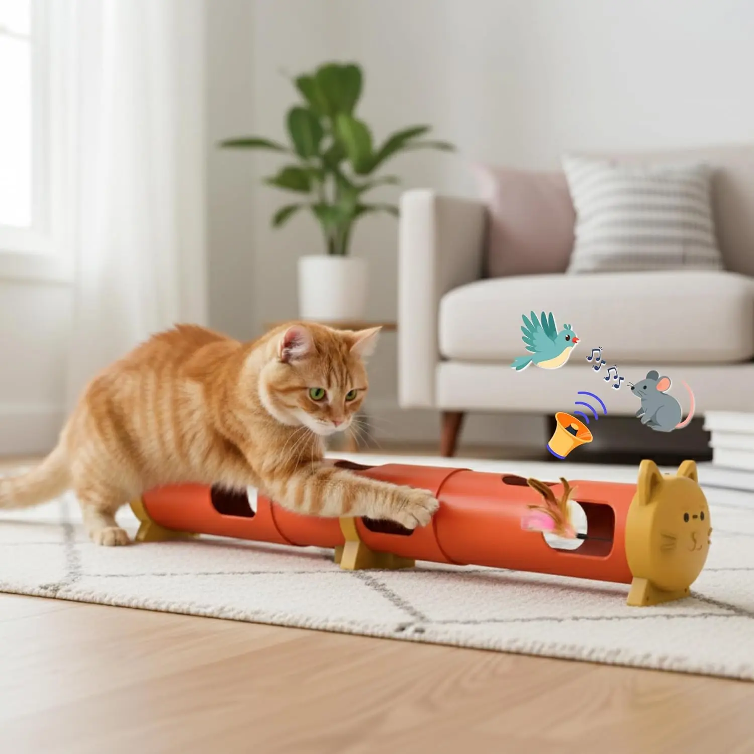 Automatic Interactive Cat Toy, Hidden Moving Feather Tunnel Toy for Indoor Cats, Random Motion Self Play Cat Enrichment Toy, Keeps Cats Active and Reduces Boredom rechargeable usb-c stimulating ambush shop kitty fun game bore wand teaser pet funny
