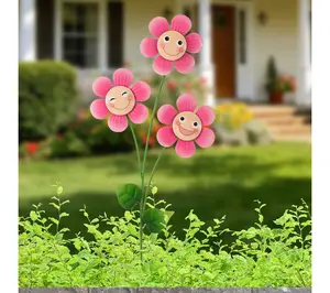 Glitzhome 36"H Garden Triple Happy Face Flower Garden Stake