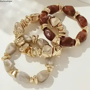 3Pcs Vintage Bohemian Bracelet Set, Multi-Layer Brown Acrylic Beaded Unisex Jewelry, Luxury High-End Boho Accessory for Daily Wear, Party & Holiday Gift