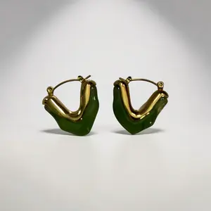 Earnings Green Enamel Gold Hoop Earrings for Women Fashion Jewelry Accessories