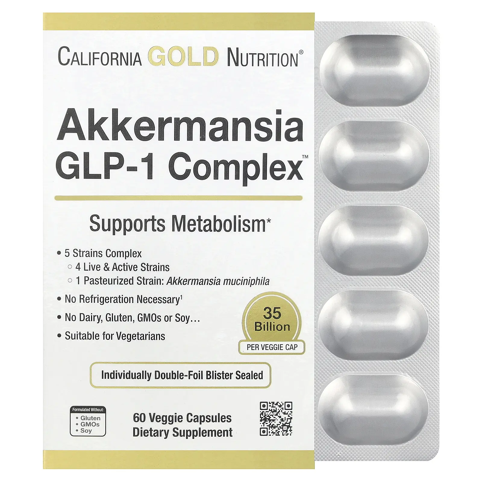California Gold Nutrition Akkermansia + Probiotics GLP-1 Complex, 60 Veggie Capsules