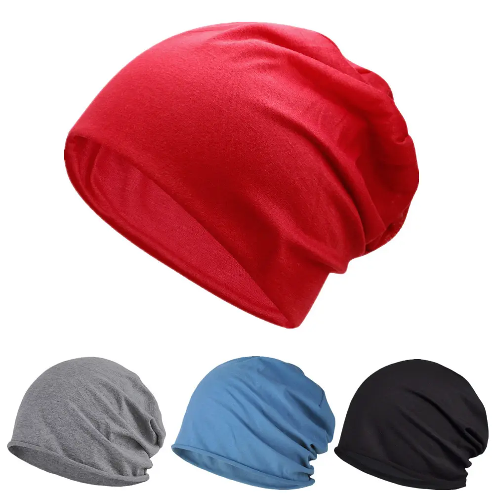 4-Pack Adults' Slouchy Beanie Hats, Lightweight Soft Cotton Chemo Headwear, Breathable Knit Skull Cap with 10% Spandex, Solid Color Year-Round Haircare Accessory for Men & Women, Breathable Skull Cap, Knit Hat