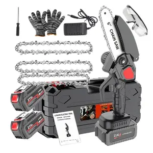 【QQQQ】Compact Cordless Chainsaw, 6-Inch Portable Chainsaw, Battery-Powered 6-Inch Chainsaw, Handheld Electric Saw for Trimming Trees And Cutting Wood, Automatic Oiler for Branches, Yard, Home, Garden, Perfect Gift for Men, Spouse, Father,
