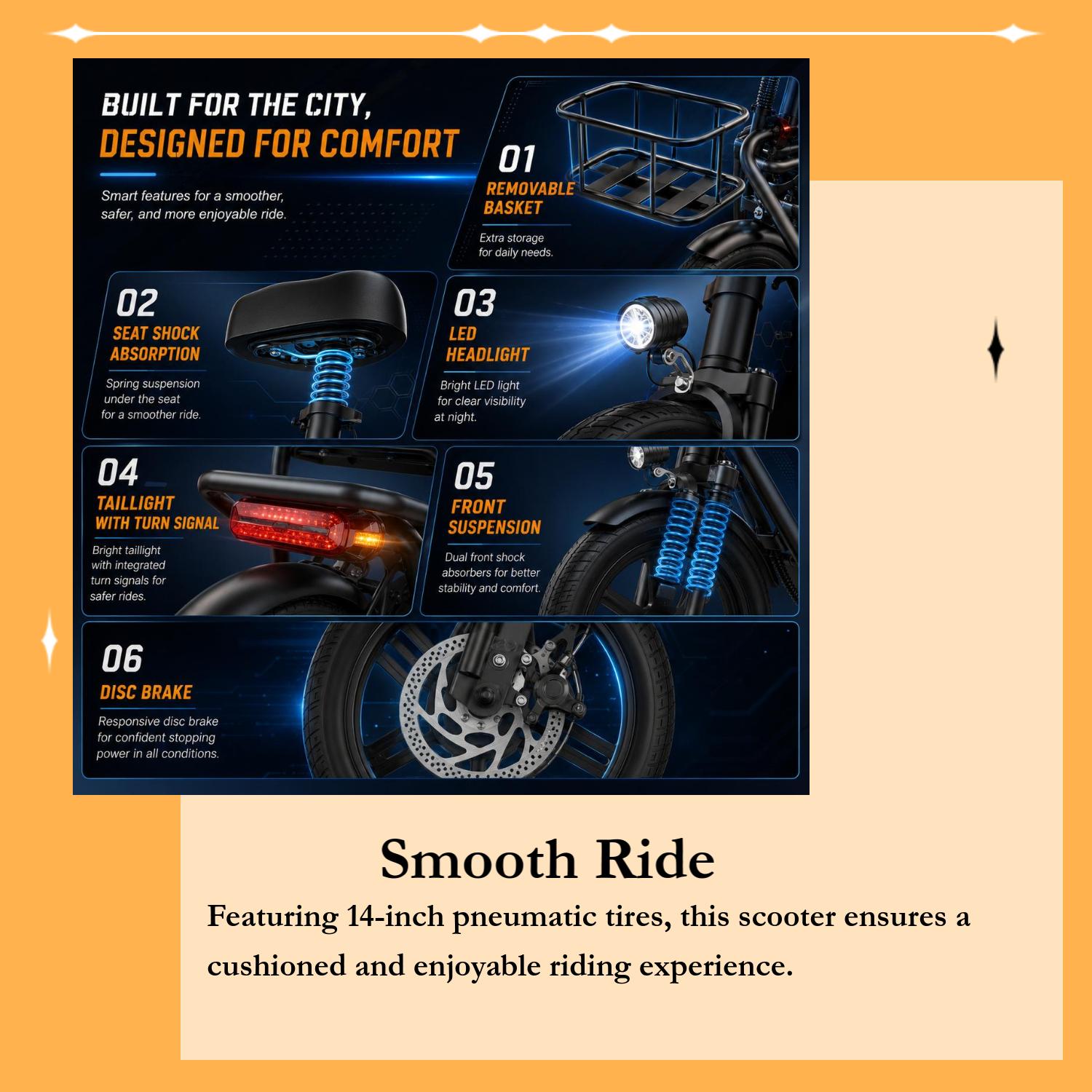 Adult Foldable Folding Escooter with Adjustable Height Seat, Basket, 750W Motor, 20 MPH Max Speed, 28 Mi Range, 14-Inch Pneumatic Tires, Dual Suspension, Enhanced Safety, 265 lbs Capacity Multifunctional Commuter Electric Scooter