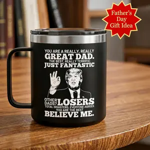 14oz Insulated Stainless Steel Drinking Cup - Reusable, Leak-Proof Vacuum Flask with Funny Letter Print, Kitchenware Gift for Dads from Kids for New Year, Birthday Funny Coffee Mug