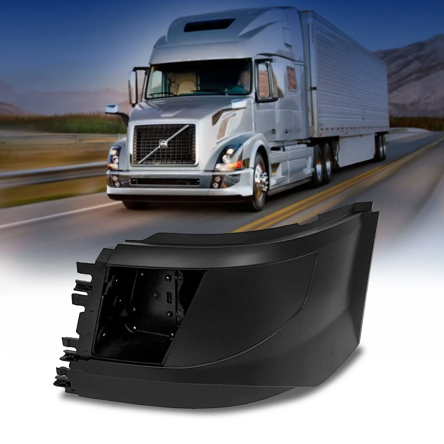 TORQUE Left Corner Bumper (with Fog Light Hole) Replacement for 2016-2017 Volvo VNL(Gen 1) Semi Trucks Driver Left Side LHD (TR468-VLSB-L)