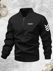 Men's Fitted Full Zip Safety Print Pilot Jacket, Heavy Winter Windproof Coat, Casual Outerwear for Fall & Winter