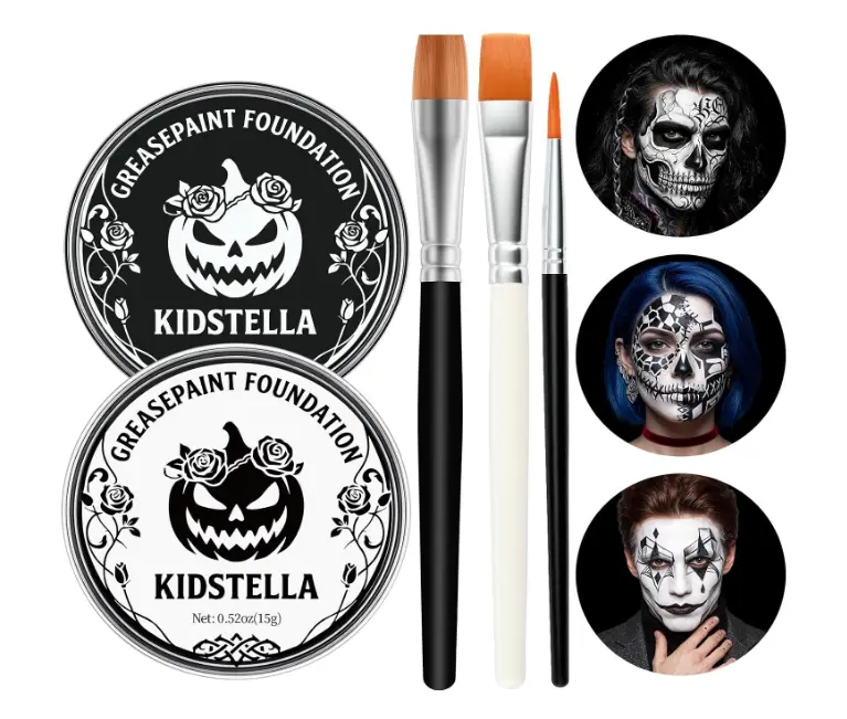 Black White Face Body Paint, Oil Based Halloween Makeup Set with Brushes