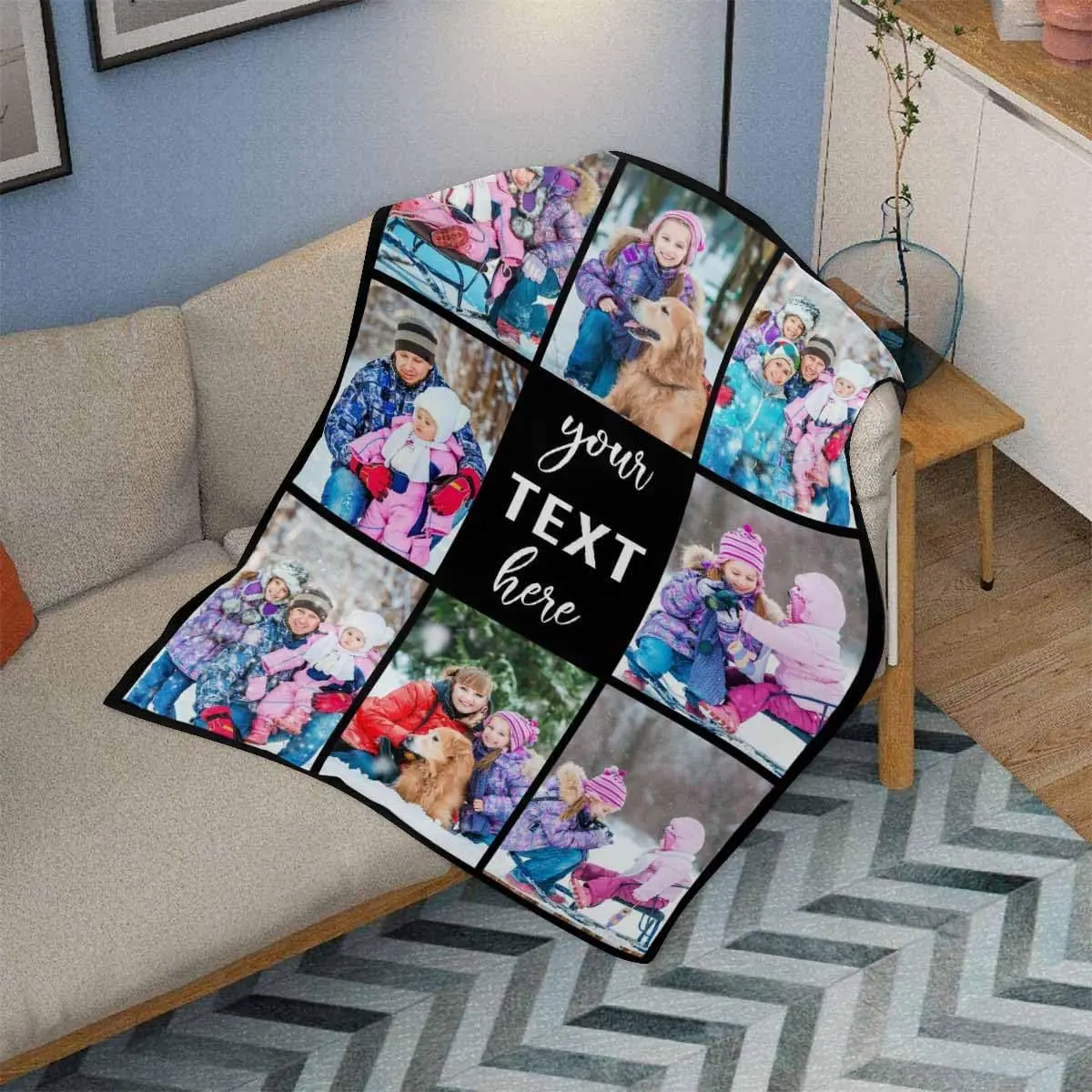Custom Photo Collage Throw Blanket - Multi-Size Lightweight Home Cover (54x70inch, 60x80inch) with 10 Pictures & Text, Personalized for Family, Birthday Memorial Gifts