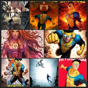 Invincible Hero Canvas Wall Art, Abstract Superhero Portrait Print Poster, Graphic Novel Framed Wall Aesthetic Artwork Painting for Game Room, Bedroom, Office or Fan Decor