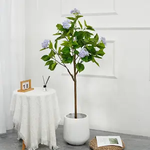 OUTGOODS Artificial Hydrangea Tree Potted Plant - Silk Cloth Hydrangea, Simulation Green Plant, Large Floor Decoration, Wedding and Home Decoration Plant