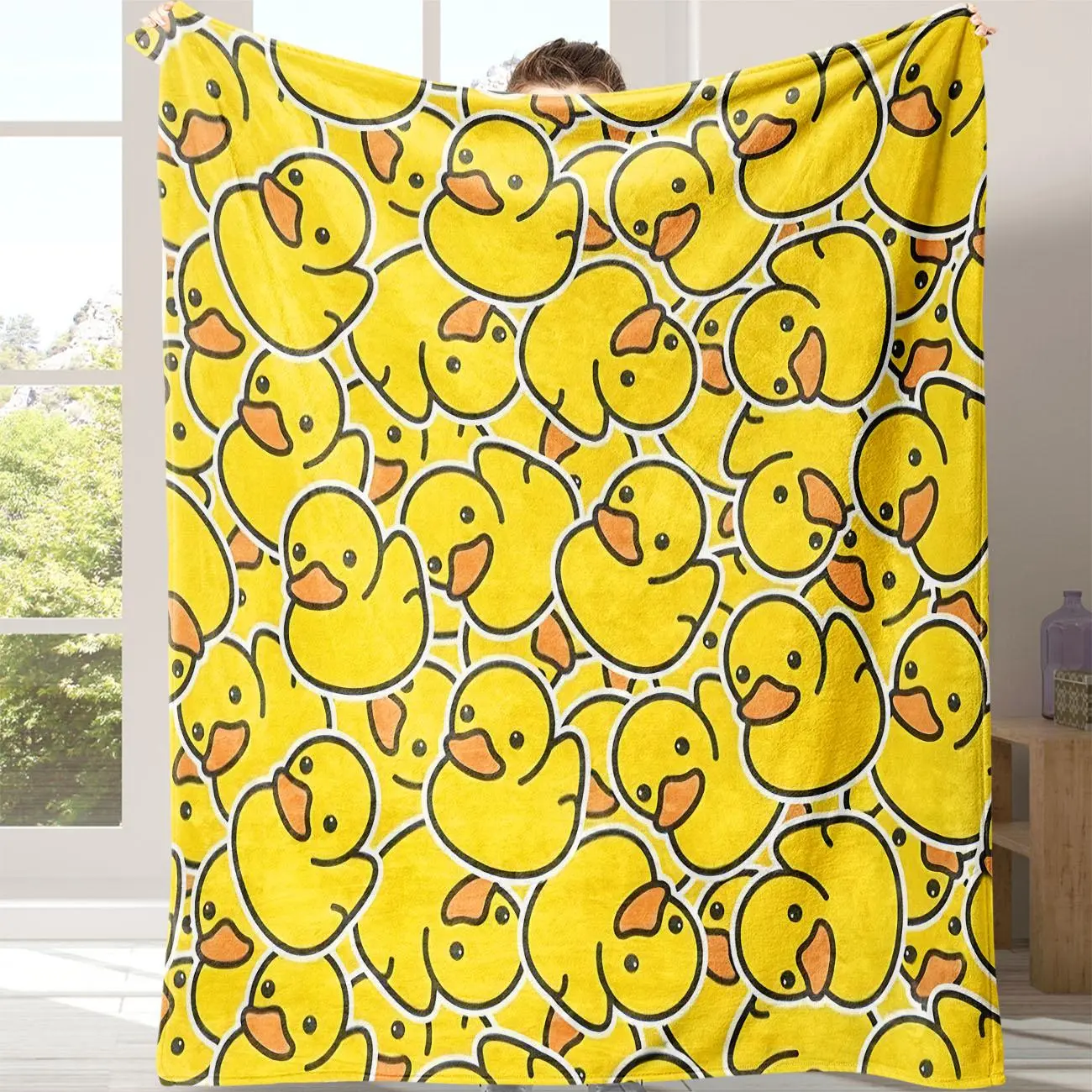 Cartoon Duck Pattern Lightweight Flannel Blanket, Soft Comfortable Warm Throw, Air-conditioned Room Blanket, Warm Nap Blanket for Home & Office & Travel, Flannel Throw Blankets, Soft Comfy Blanket