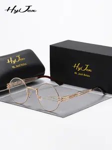 1 Piece Hyjex Unisex Round Full Frame Flat Mirror Glasses Stylish Eyeglass Trendy Frames Light hues