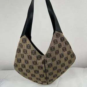 Pre-owned Loewe Anagram Jacquard Canvas Hobo Shoulder Bag Beige & Black Japan