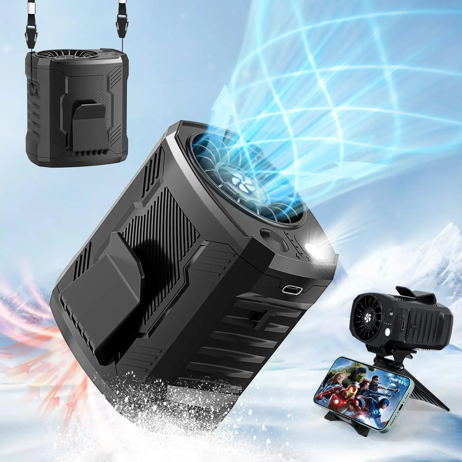 COZOME-Portable Fan, 3000mAh USB Rechargeable Waist Fan with Clip, 4 Speeds Strong Airflow Small Fan Waist,Personal Cooling Fan for Outdoor Travel Cam