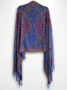Blue Multi-Color Rhinestone Pashmina with Sapphire Crystals Cotton Blend 70" Length Machine Washable