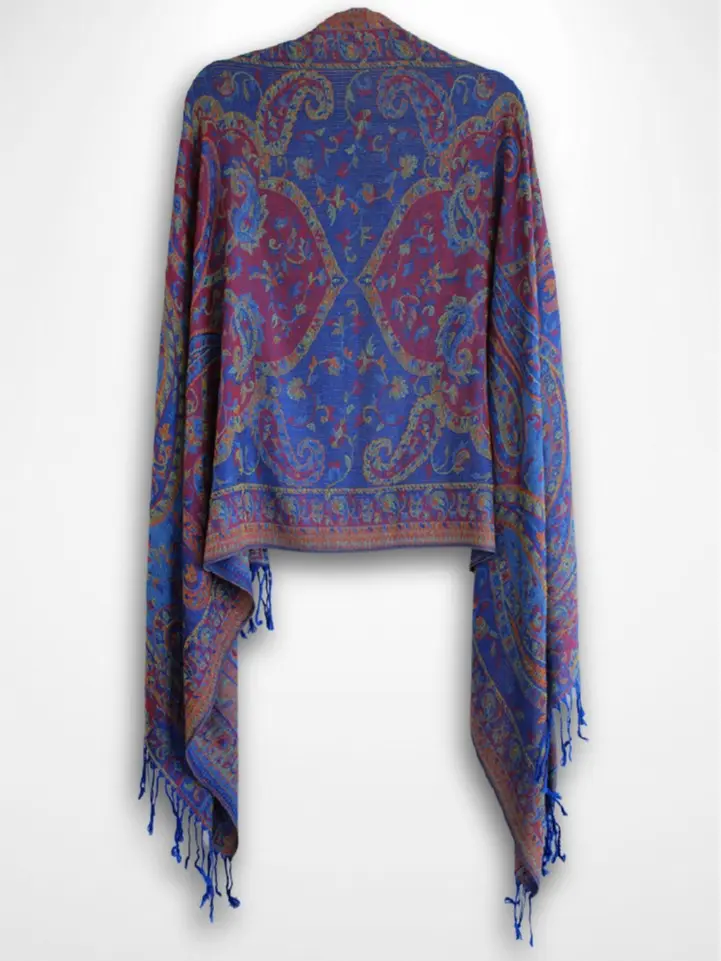 Blue Multi-Color Rhinestone Pashmina with Sapphire Crystals Cotton Blend 70" Length Machine Washable