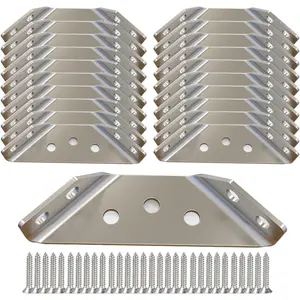 Universal Stainless Steel Furniture Corner Connector Heavy Duty Corner Bracket,20 Pcs Angle Brackets Hardware Bracket  Metal Corner Braces for  with Screws, Shelf Supports  (20)