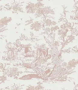 Peel and Stick Wallpaper Vintage Wallpaper White and Pink Wallpaper Removable Self-Adhesive Wallpaper for Bedroom Bathroom Toile