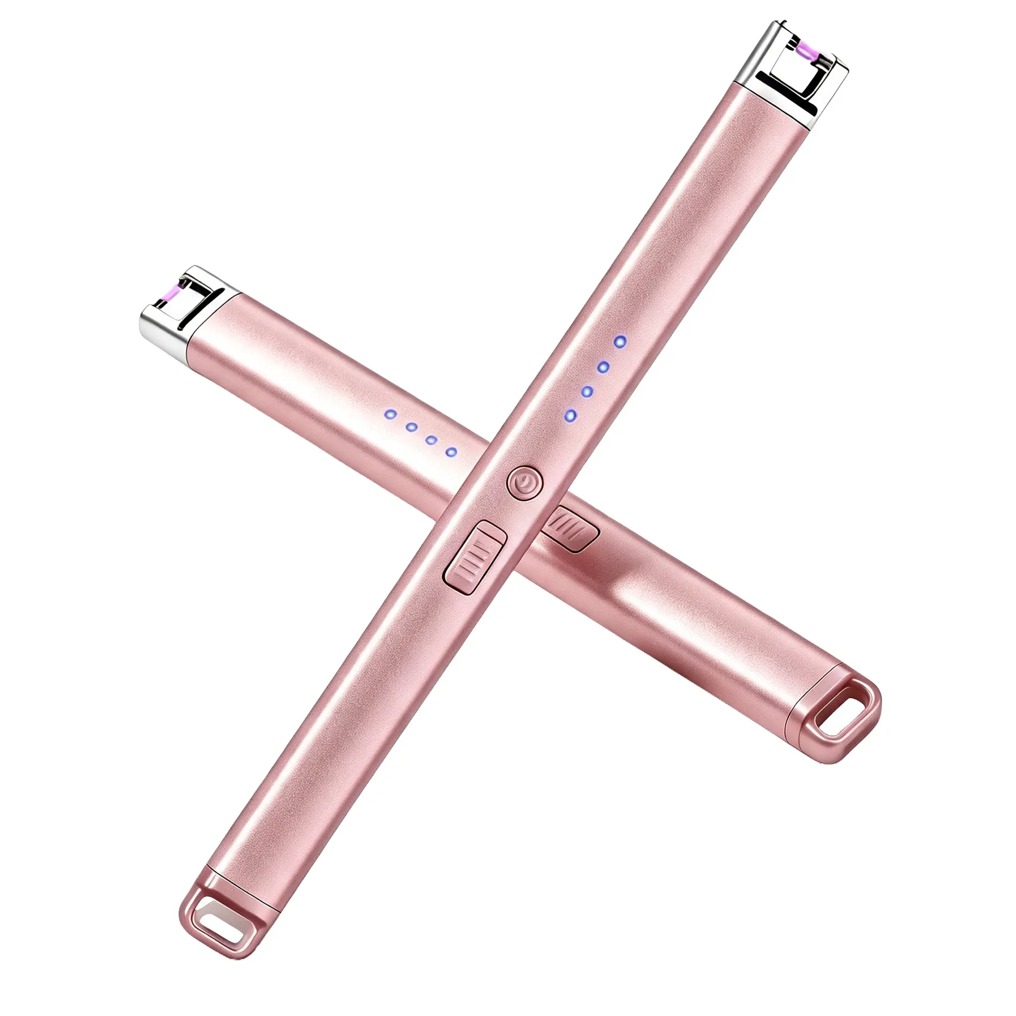 Rose gold electric windproof ignition device, USB Arc Rechargeable Windproof Long Lighter,with double-lock safety design, suitable for kitchen ignition, outdoor barbecuing and camping equipment.
